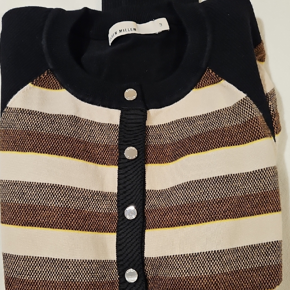 KAREN MILLEN STRIPED SNAP CARDIGAN SIZE 3 - Picture 11 of 11